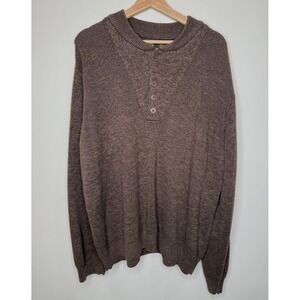 Vtg Guide Series Knit Sweater Mens XLT Tall Chocolate Brown Henley Pull On Japan